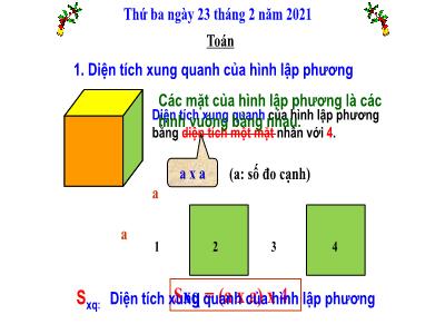 Bài giảng môn Toán Lớp 5 - Diện tích xung quanh và diện tích toàn phần của hình lập phương - Năm học 2020-2021 (Bản hay)