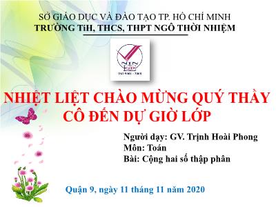 Bài giảng Toán Lớp 5 - Cộng hai số thập phân - Trịnh Hoài Phong