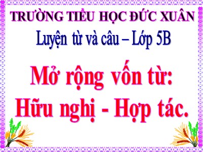 Bài giảng Luyện từ và câu Khối 5 - Mở rộng vốn từ: Hữu nghị - Hợp tác - Trường Tiểu học Đức Xuân