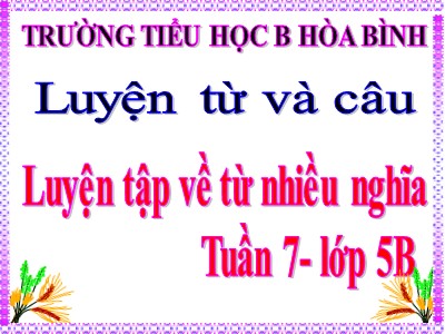 Bài giảng Luyện từ và câu Lớp 5 - Luyện tập về từ nhiều nghĩa - Trường Tiểu học B Hòa Bình