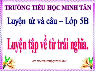 Bài giảng Luyện từ và câu Lớp 5 - Luyện tập về từ trái nghĩa - Nguyễn Thị Quỳnh Mai