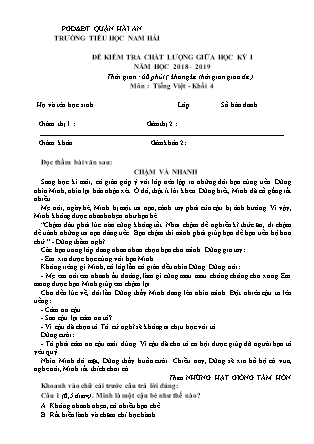 Đề kiểm tra Chất lượng Giữa học kì I môn Tiếng Việt Lớp 4 - Năm học 2018-2019 - Trường Tiểu học Nam Hải (Có đáp án)