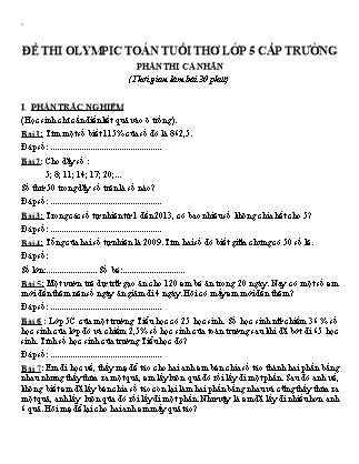Đề thi Olympic môn Toán tuổi thơ Lớp 5 (Có đáp án)