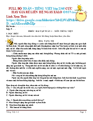 Tổng hợp Bài tập môn Toán và Tiếng Việt Lớp 2+3+4+5
