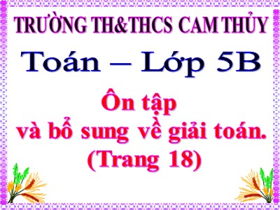 Bài giảng môn Toán Khối 5 - Bài: Ôn tập và bổ sung về giải toán - Trường Tiểu học Cam Thủy