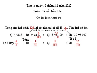 Bài giảng môn Toán Khối 5 - Tỉ số phần trăm - Năm học 2020-2021