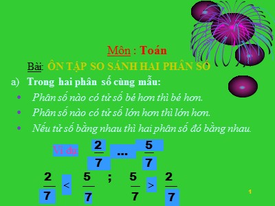 Bài giảng Toán Khối 5 - Ôn tập: So sánh hai phân số