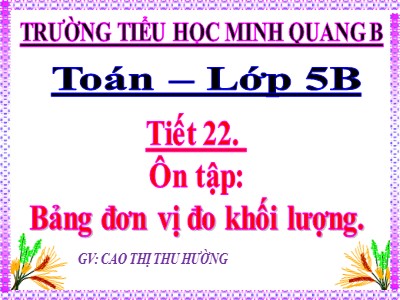 Bài giảng Toán Lớp 5 - Bài: Ôn tập Bảng đơn vị đo khối lượng - Cao Thị Thu Hường