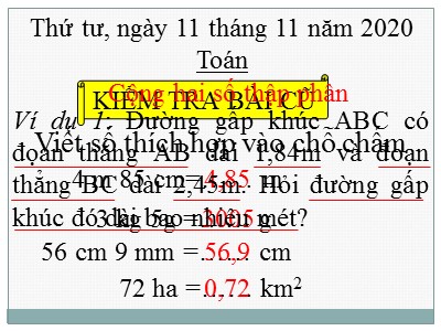 Bài giảng Toán Lớp 5 - Cộng hai số thập phân - Năm học 2020-2021 (Bản hay)