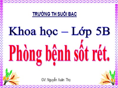 Bài giảng Khoa học Khối 5 - Bài 12: Phòng bệnh sốt rét - Nguyễn Xuân Thọ