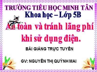 Bài giảng Khoa học Khối 5 - Bài 48: An toàn và tránh lãng phí khi sử dụng điện - Nguyễn Thị Quỳnh Mai