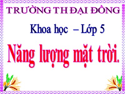 Bài giảng Khoa học Lớp 5 - Bài 41: Năng lượng mặt trời - Trường Tiểu học Đại Đồng