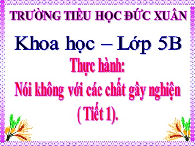 Bài giảng môn Khoa học Lớp 5 - Thực hành: Nói không với các chất gây nghiện (Tiết 1) - Trường Tiểu học Đức Xuân