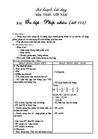 Giáo án Toán Lớp 5 - Tiết 153: Ôn tập Phép nhân - Năm học 2010-2011 - Trần Thị Hường