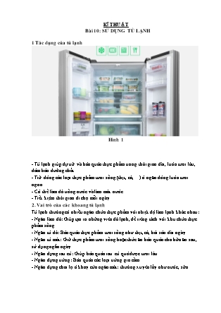 Giáo án Kĩ thuật Lớp 5 - Bài 10: Sử dụng tủ lạnh