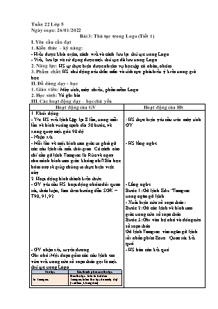 Giáo án Tin học Lớp 5 - Chủ đề 4, Bài 3: Thủ tục trong Logo (Tiết 1+2) - Năm học 2021-2022