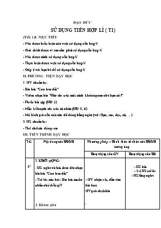 Giáo án Đạo đức Lớp 5 - Bài: Sử dụng tiền hợp lý (Tiết 1)