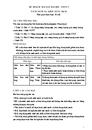 Bài học STEM 5 - Bài 1: Tách muối ra khỏi dung dịch