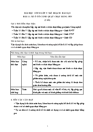 Bài học STEM Lớp 5 - Bài 11: Xe ô tô cánh quạt chạy bằng pin