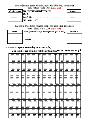 Bài kiểm tra định kì giữa học kì I môn Tiếng Việt Lớp 5 (Bài viết) - Năm học 2023-2024 - Trường Tiểu học Xuân Thượng (Có đáp án)