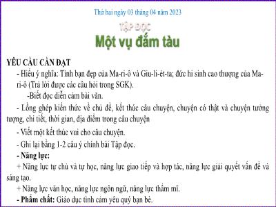 Bài giảng Tiếng Việt Lớp 5 - Tuần 29: Một vụ đắm tàu - Năm học 2022-2023 - Đặng Thị Thu Hà