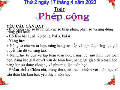 Bài giảng Toán Lớp 5 - Phép cộng - Năm học 2022-2023 - Đặng Thị Thu Hà