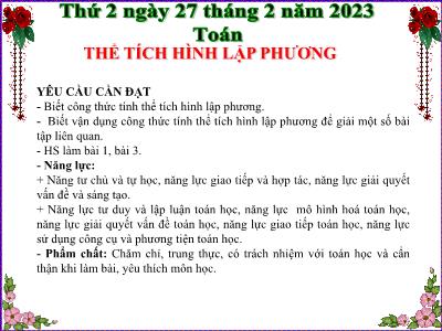 Bài giảng Toán Lớp 5 - Thể tích hình lập phương - Năm học 2022-2023 - Hoàng Văn Quang