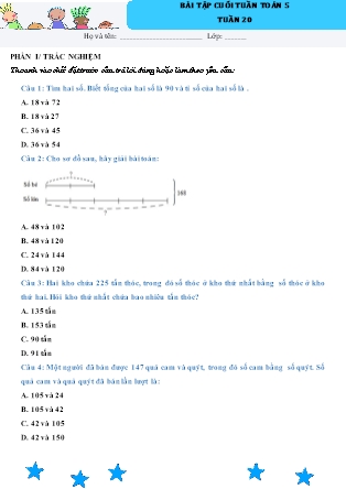 Bài tập ôn tập cuối tuần Toán học Lớp 5 - Tuần 20