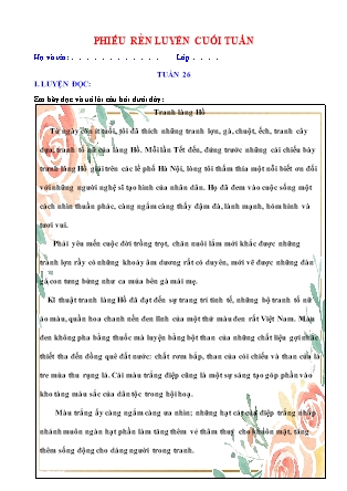 Bài tập ôn tập Tiếng Việt 5 (Chân trời sáng tạo) - Tuần 26