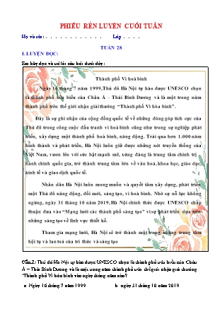 Bài tập ôn tập Tiếng Việt 5 (Chân trời sáng tạo) - Tuần 28