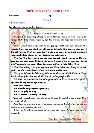 Bài tập ôn tập Tiếng Việt 5 (Chân trời sáng tạo) - Tuần 5