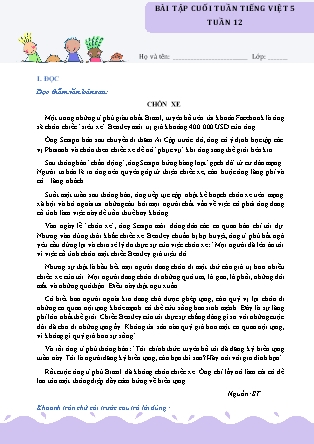 Bài tập ôn tập Tiếng Việt Lớp 5 - Tuần 12