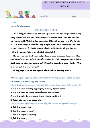 Bài tập ôn tập Tiếng Việt Lớp 5 - Tuần 15