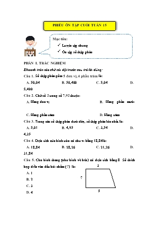 Bài tập ôn tập Toán Lớp 5 (Kết nối tri thức) - Tuần 15