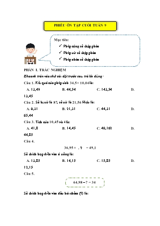 Bài tập ôn tập Toán Lớp 5 (Kết nối tri thức) - Tuần 9