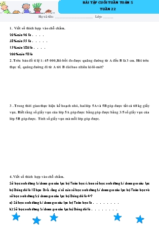 Bài tập ôn tập Toán Lớp 5 - Tuần 22