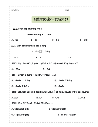 Bài tập ôn tập Toán Lớp 5 - Tuần 27