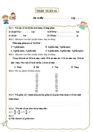 Bài tập ôn tập Toán Lớp 5 - Tuần 30
