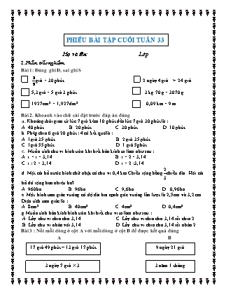 Bài tập ôn tập Toán Lớp 5 - Tuần 33
