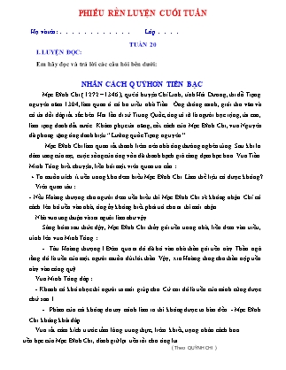 Đề cương ôn tập Tiếng Việt 5 - Tuần 20