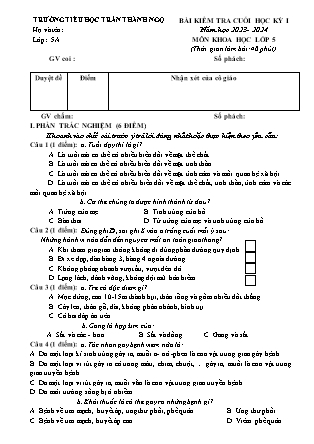 Đề kiểm tra cuối học kì I Khoa học 5 - Năm học 2023-2024 - Trường Tiểu học Trần Thành Ngọ