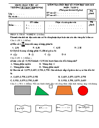Đề kiểm tra cuối học kì I môn Toán Lớp 5 - Năm học 2024-2025 - Trường Tiểu học Trần Thành Ngọ (Có đáp án)