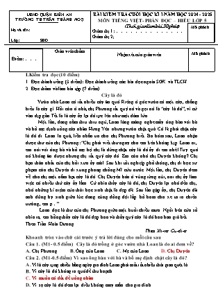 Đề kiểm tra cuối học kì I Tiếng Việt 5 - Năm học 2024-2025 - Trường Tiểu học Trần Thành Ngọ (Có đáp án)