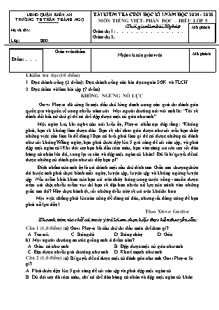 Đề kiểm tra cuối học kì I Tiếng Việt Lớp 5 - Năm học 2024-2025 - Trường Tiểu học Trần Thành Ngọ (Có đáp án)