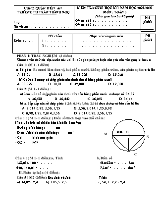Đề kiểm tra cuối học kì I Toán 5 - Năm học 2024-2025 - Trường Tiểu học Trần Thành Ngọ (Có đáp án)