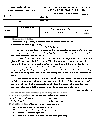 Đề kiểm tra giữa học kì I môn Tiếng Việt Lớp 5 - Năm học 2024-2025 - Trường Tiểu học Trần Thành Ngọ