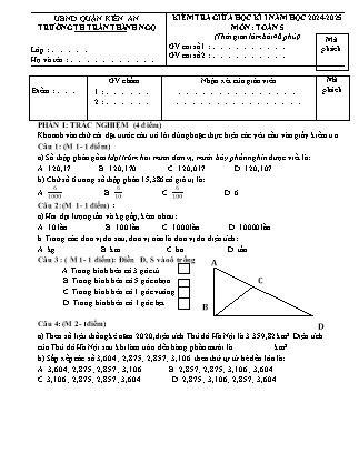 Đề kiểm tra giữa học kì I môn Toán 5 - Năm học 2024-2025 - Trường Tiểu học Trần Thành Ngọ (Có đáp án)