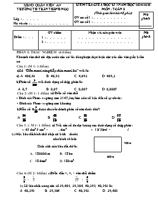 Đề kiểm tra giữa học kì I môn Toán 5 - Năm học 2024-2025 - Trường Tiểu học Trần Thành Ngọ