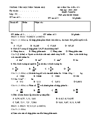 Đề kiểm tra giữa học kì I môn Toán Lớp 5 - Năm học 2024-2025 - Trường Tiểu học Trần Thành Ngọ