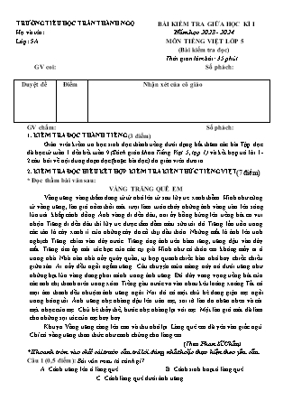 Đề kiểm tra giữa học kì I Tiếng Việt 5 - Năm học 2023-2024 - Trường Tiểu học Trần Thành Ngọ